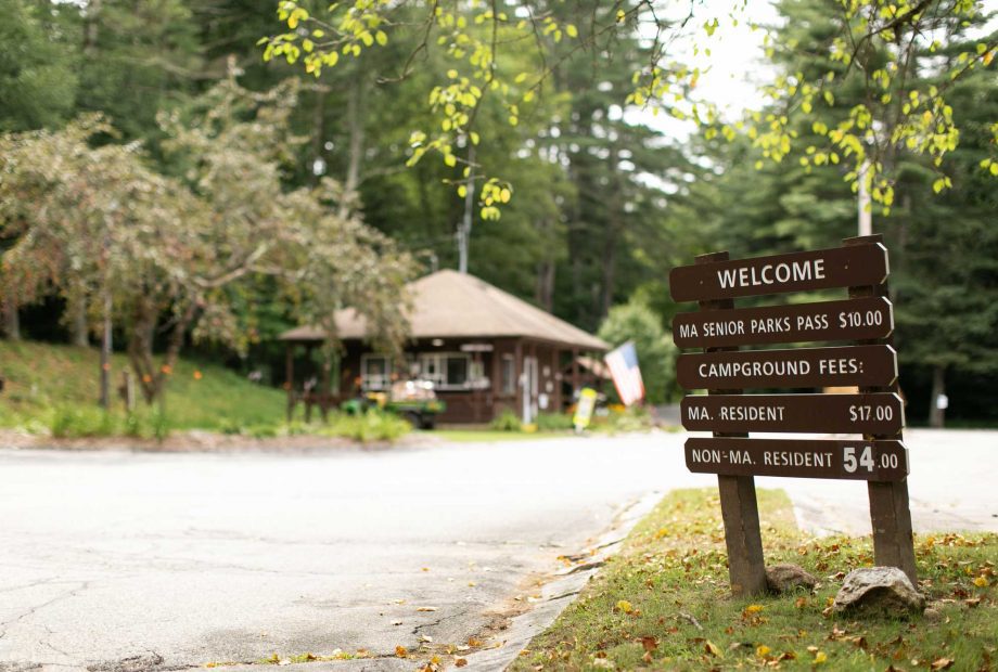 The entrance to Wells State Park in Sturbridge, Massachusetts
