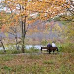 A couple sitting on a bench at Heins Conservation Lands in Sturbridge, Massachusetts